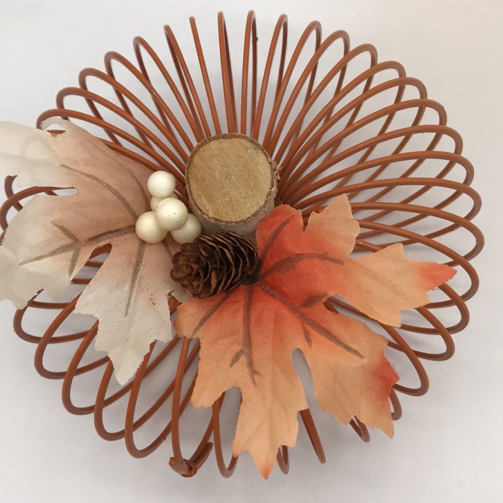 Two Handmade Round Plastic-Spiral Form Pumpkins - Picture 5 of 6